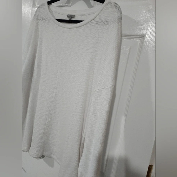 T by Talbots White Semi Sheer Waffle Knit Top with Side Tie in Size XL - Picture 7 of 9